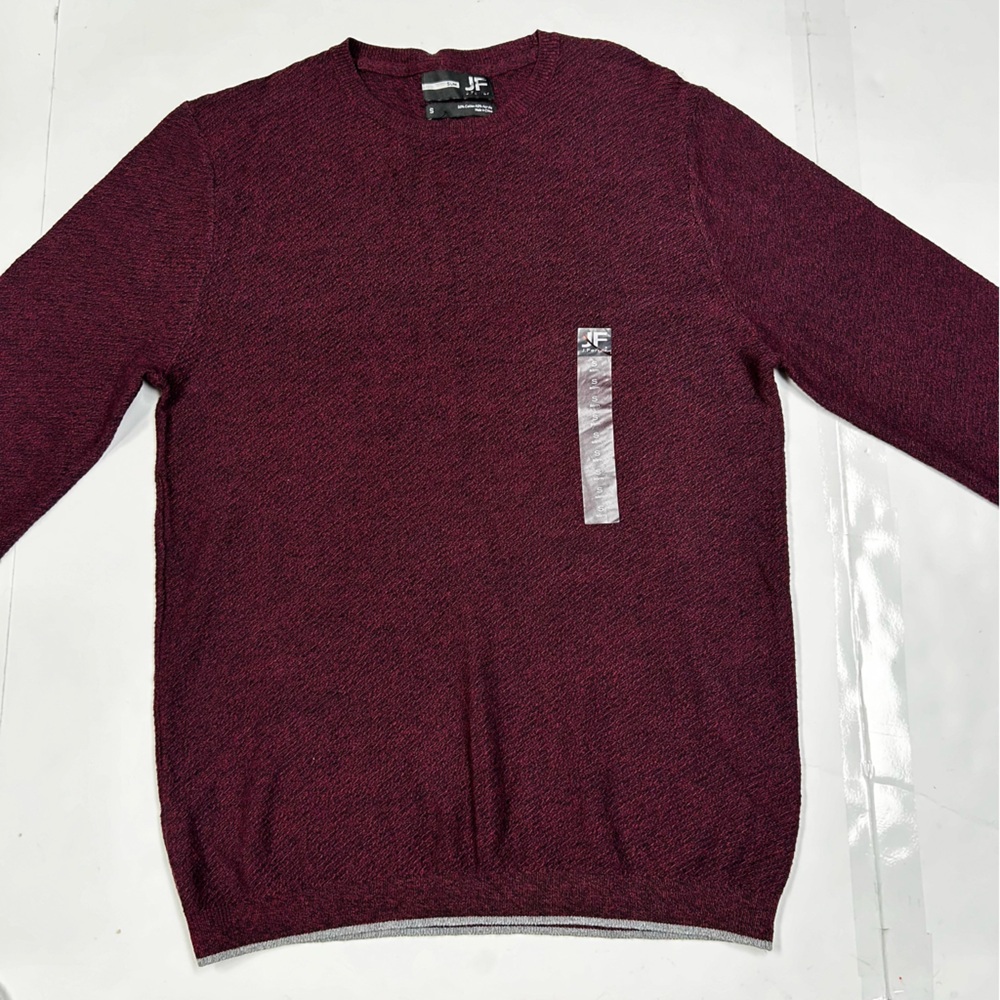 NWT JF J Ferrar Slim Fit Tight Knit Crew Neck Pullover Sweater Burgundy Heather
